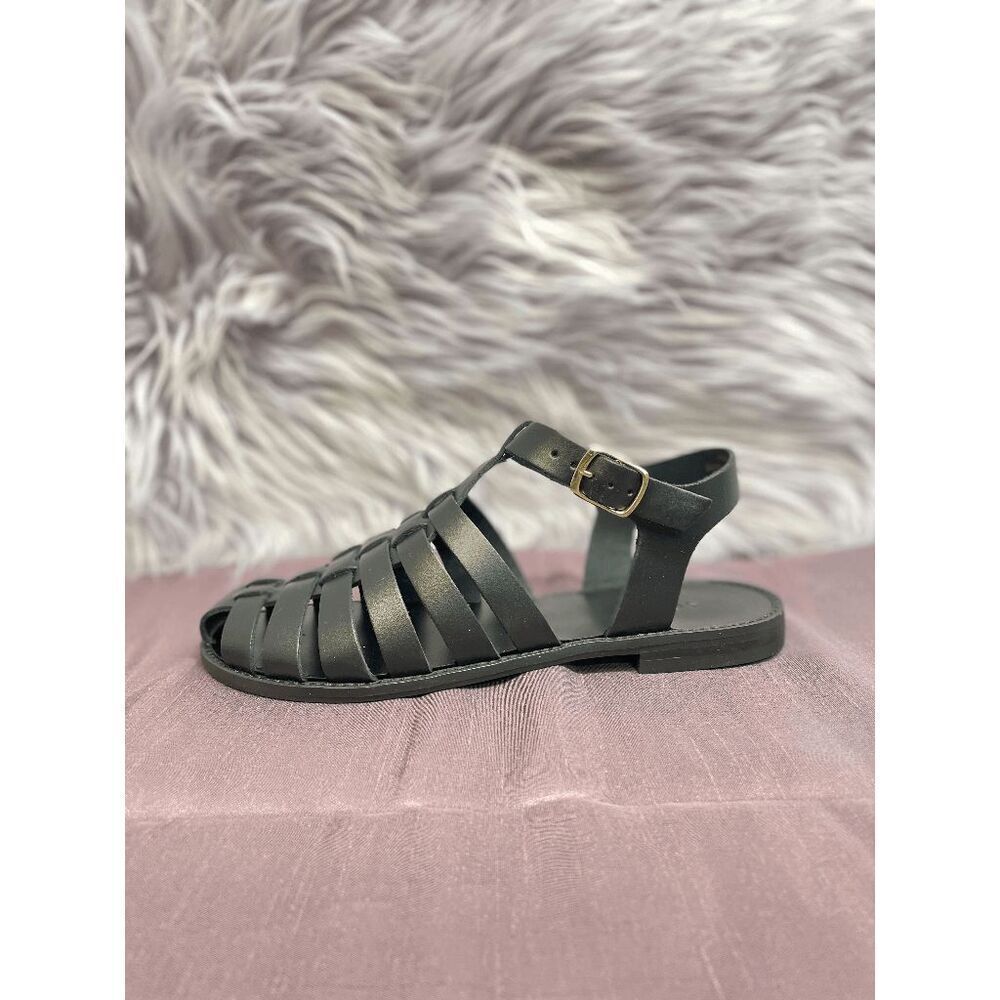 AQUA Women's Earth Strappy Flat Sandals - Black 7